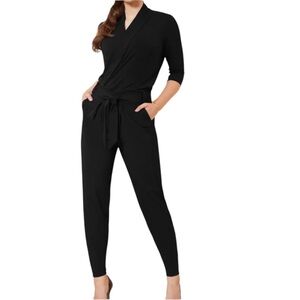 Les Lunes The Paul Black Short 3/4 Sleeve Jumpsuit size Small “No Belt”